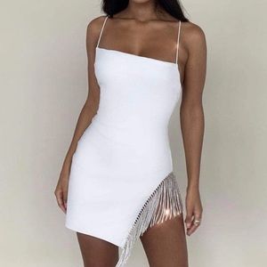 White Mini Dress with Rhinestone Fringe
